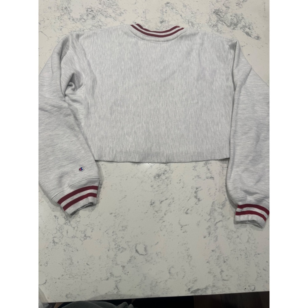 Champion Reverse Weave Alabama Crimson Tide Cropped V-Neck Sweatshirt Gray Small - Picture 10 of 11